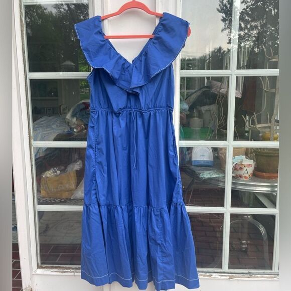 Summersalt Coastal Poplin Ruffle Neck Midi Dress - Picture 6 of 12